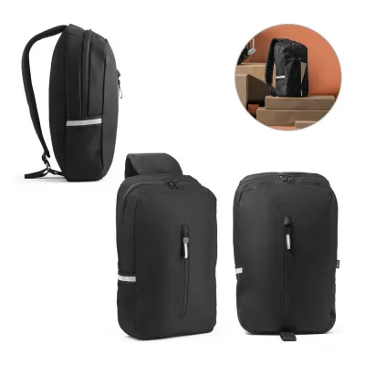 Rucsac cu o singură curea 300D cupoliester reciclat și 600D cupoliester reciclat, cu căptușeală din poliester reciclat 210D Delfos – cu imprimare personalizată