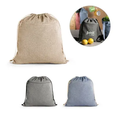 Tote bag cu cordon din bumbac reciclat (70%), poliester (30% rPET) (140 g/m²) Chancery