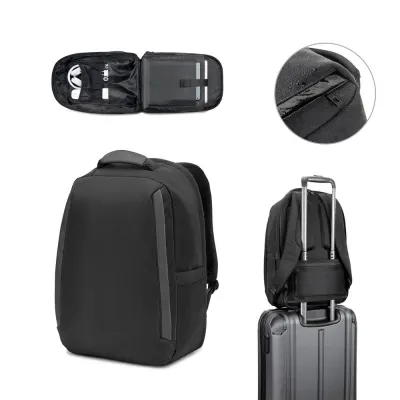 Rucsac antifurt, din twill cu strat hidrofug și poliester reciclat 600D de înaltă densitate, pentru laptop de 17.3” Yangon Bpack – cu imprimare personalizată