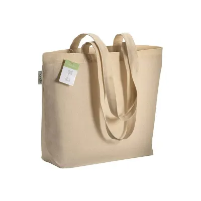 Geantă de cumpărături din bumbac organic, cu mânere lungi și întăritură la bază 120 g/m² – cu imprimare personalizată