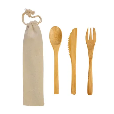 Set de tacâmuri din bambus în husă din bumbac – cu imprimare personalizată