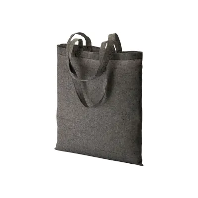 Pungă de cumpărături din bumbac reciclat, 150 g/m², cu efect melanj, cu mânere lungi – cu imprimare personalizată