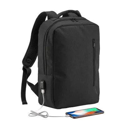 Rucsac pentru laptop din poliester 300D, cu 3 buzunare. Buzunar principal pentru laptop și buzunar lateral – cu imprimare personalizată