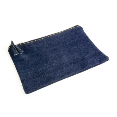 Trusă de cosmetice din DENIM de 220 g/m² (85% bumbac – 15% poliester) cu închidere cu fermoar – cu imprimare personalizată