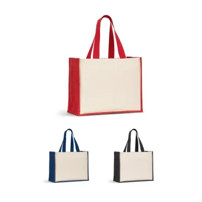 Tote bag din pânză (320 g/m²), cu baza și părțile laterale din iută laminată (350 g/m²) în culori Helsinque Colour