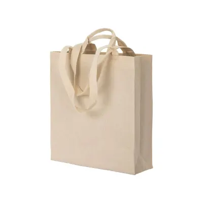 Pungă de cumpărături din bumbac, cu pliu lateral, de 220 g/m², cu două mânere – cu imprimare personalizată
