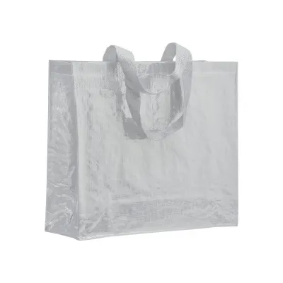 Tote bag de cumpărături laminată din PP de 120 g/m², cu pliu lateral și mânere lungi din panglică