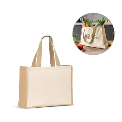 Tote bag din pânză (320 g/m²), cu baza și părțile laterale din iută laminată (350 g/m²) în nuanțe naturale Helsinque