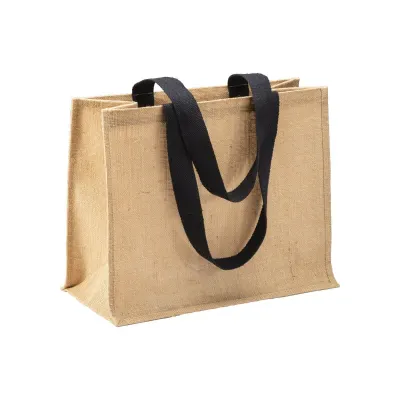 Geantă de cumpărături din iută, cu mânere lungi și pliu lateral – cu imprimare personalizată