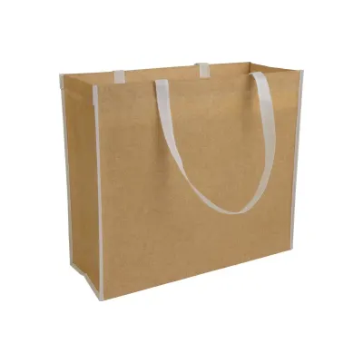 Pungă de cumpărături laminată, nețesută, cu mânere lungi colorate și pliu de lărgire – cu imprimare personalizată