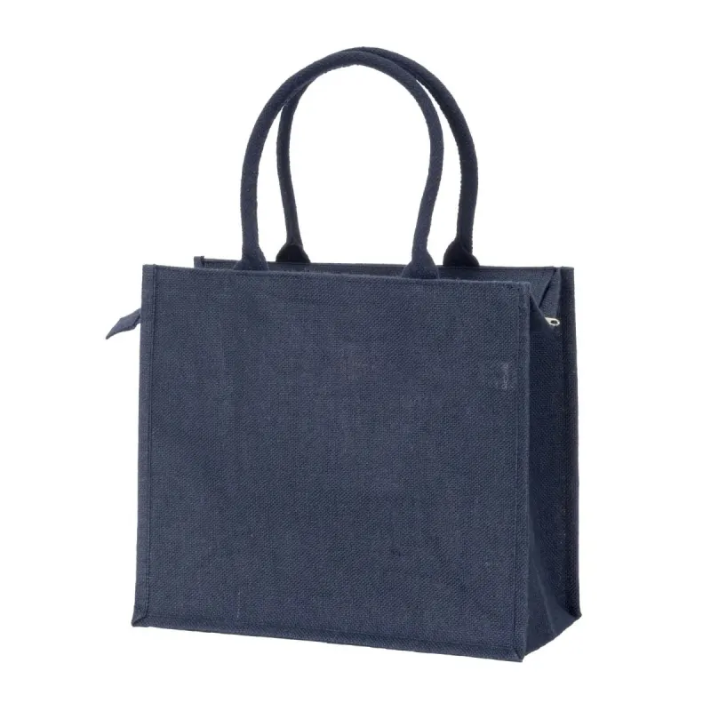 Geantă din iută cu mânere din bumbac. Prezintă închidere cu fermoar – cu imprimare personalizată