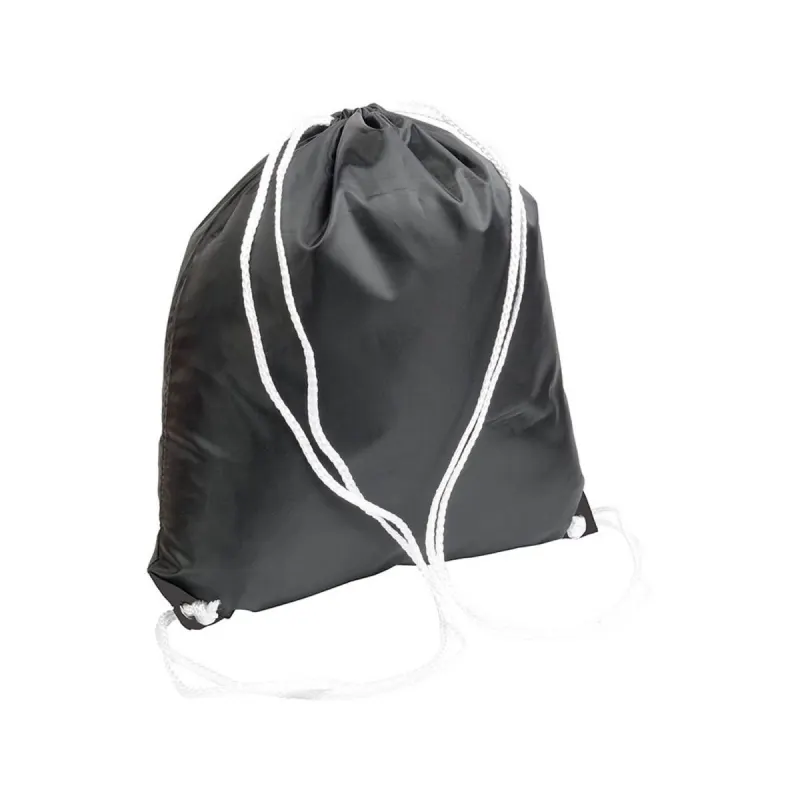 Rucsac din poliester negru 210T, cu închidere cu șnur, colțuri negre întărite – cu imprimare personalizată