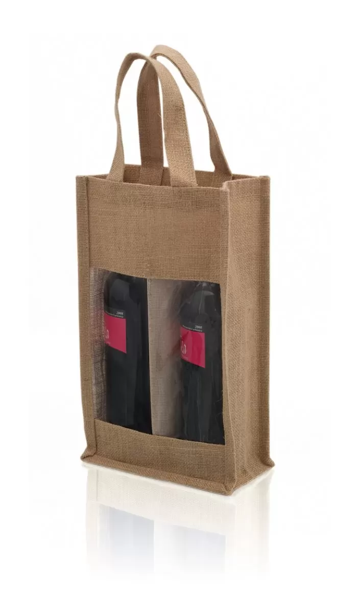 Tote bags iuta pentru doua sticle de vin cu fereastra