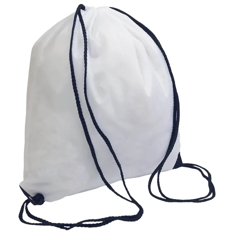 Rucsac alb din poliester 210T, cu închidere cu șnur, colțuri întărite – cu imprimare personalizată