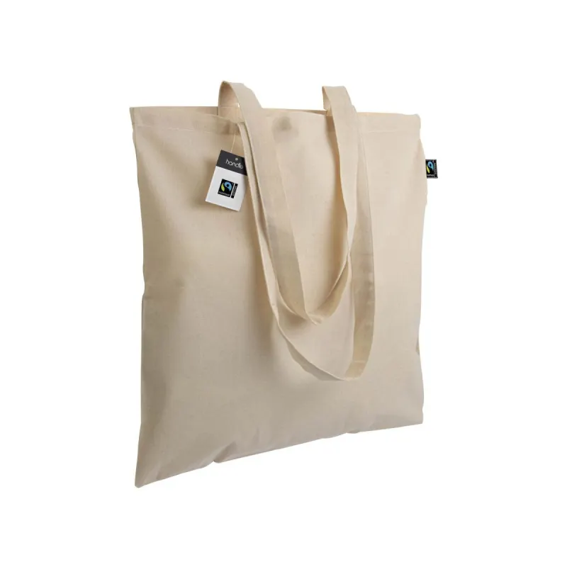 Pungă de cumpărături Fairtrade® de 140 g/m², cu mânere lungi – cu imprimare personalizată