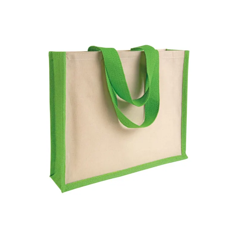 Tote bag de cumpărături din pânză și iută, cu pliu lateral